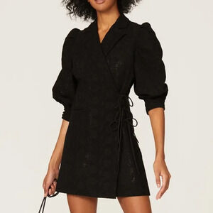 Hofmann Copenhagen Sigga Lace Wrap Mini Dress Black Puff Sleeve 42 EU /‎ 10 US